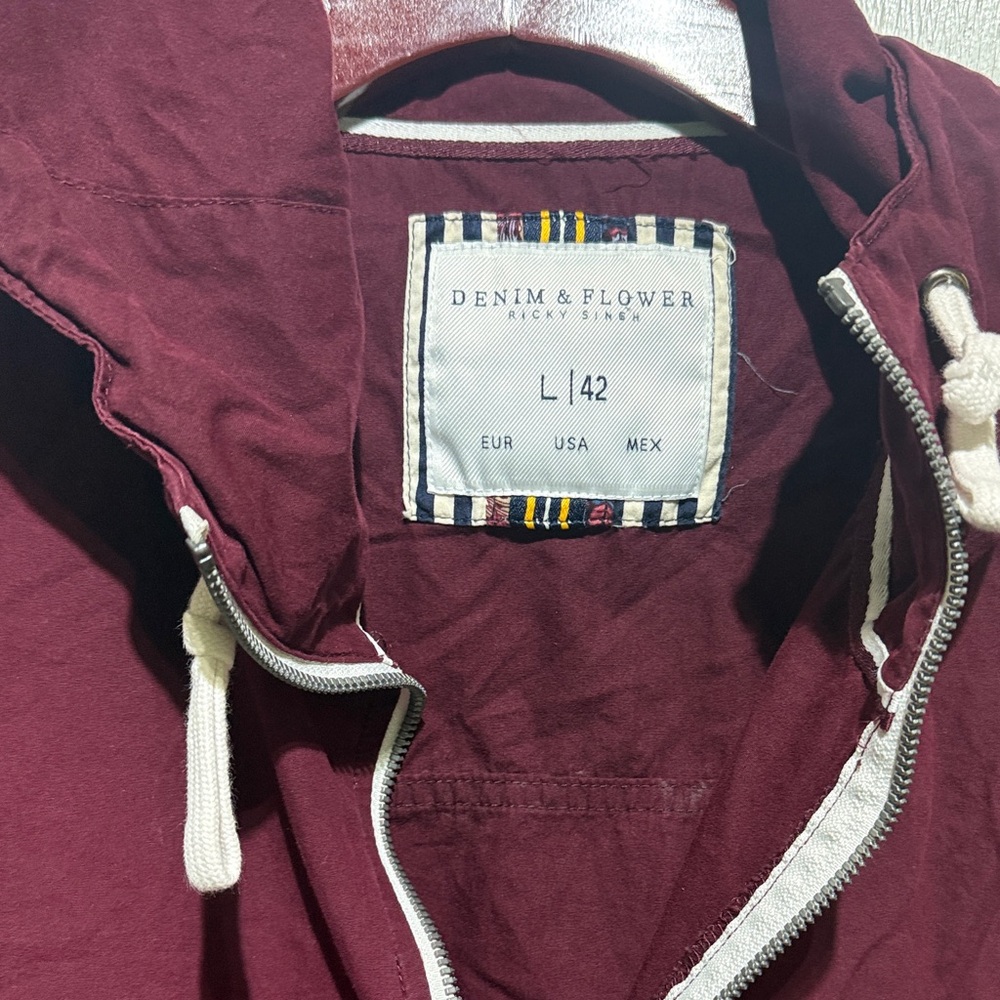 Denim & Flower Maroon Zip-Up Jacket